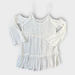 13 M 18” Haute Society Cream Asymmetrical Blouse with 3/4 Sleeves